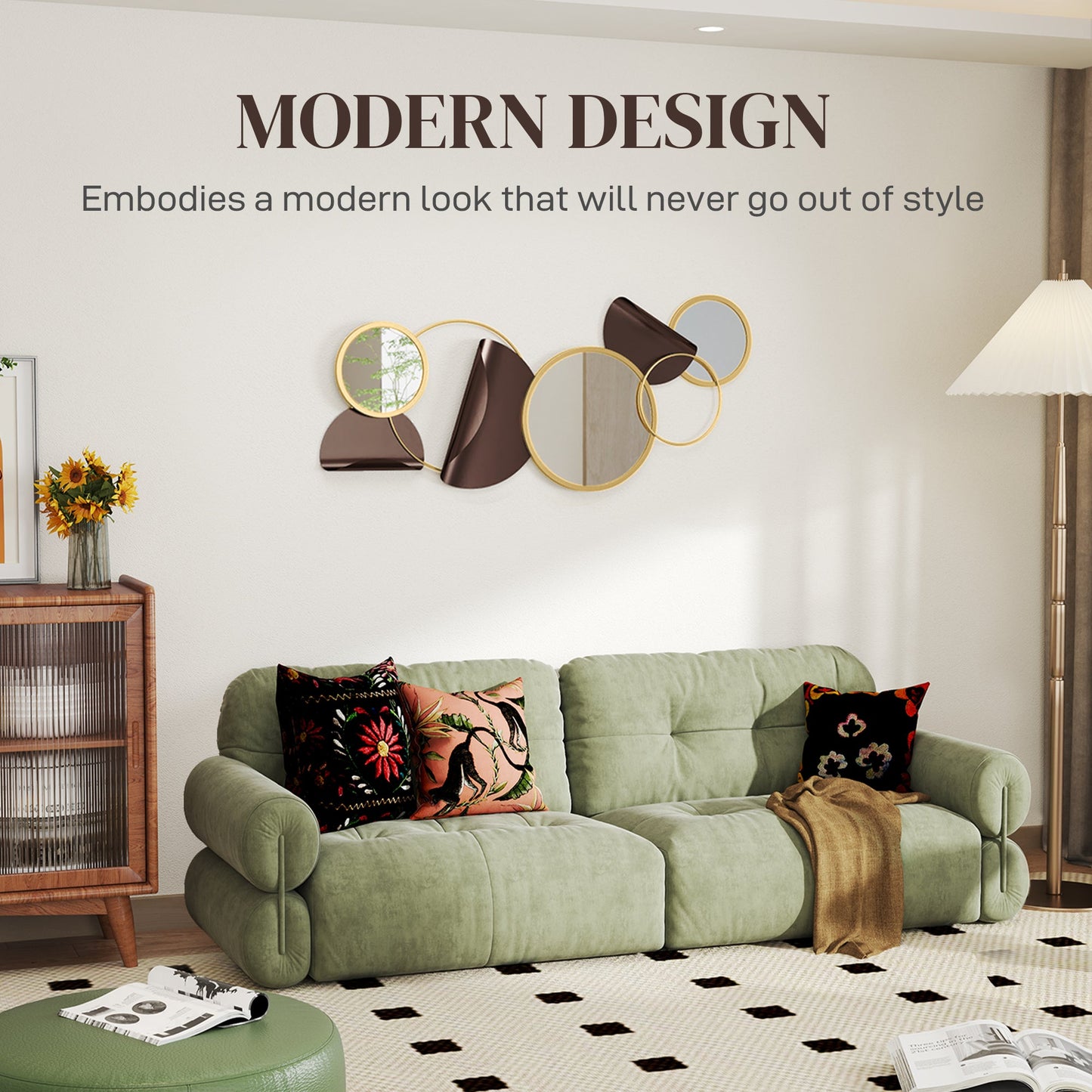 HOMCOM Metal Wall Art, Modern Decorative Mirror Decor, Hanging Home Wall Decoration for Living Room Bedroom Dining Room, Gold Tone