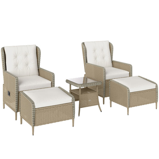 Outsunny Five-Piece Reclining Rattan Chair Set - Light Grey