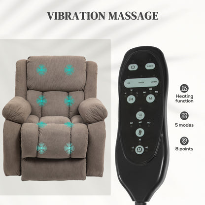 HOMCOM Recliner Armchair Lift Chair, Electric Recliner Chair with Vibration Massage and Heat, Wide Seat, USB Port, Light Brown