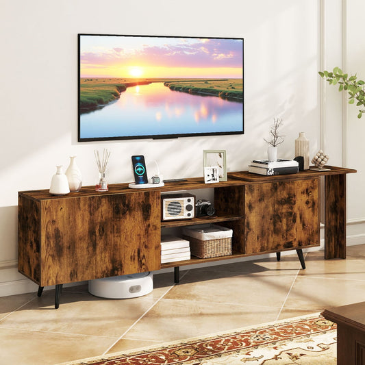 Mid Century 55 Inch TV Stand Entertainment Center with Power Outlets-Rustic Brown