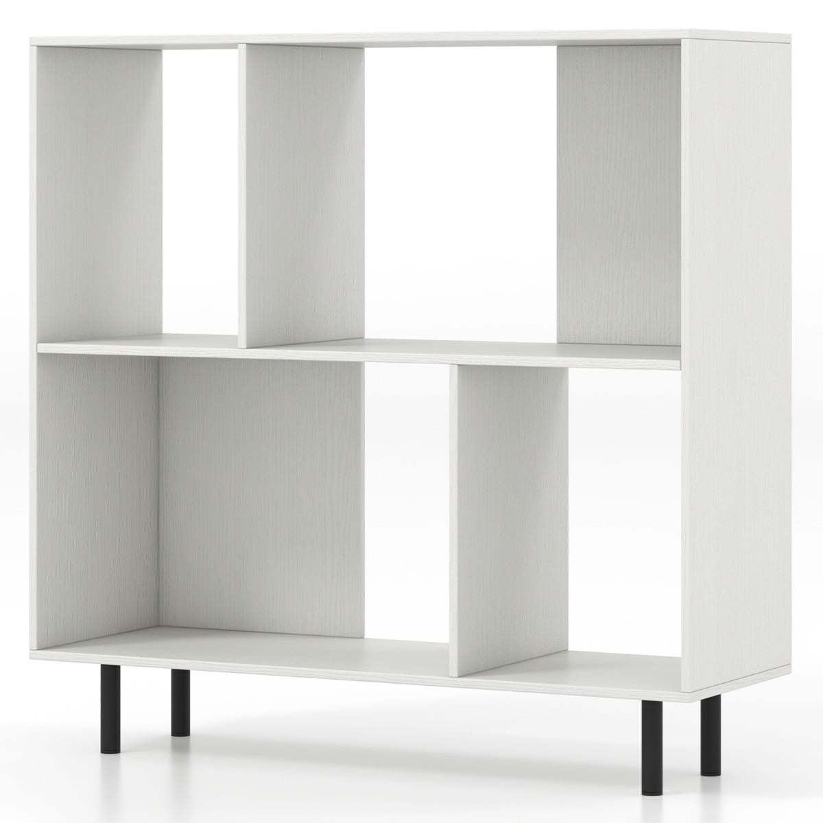 Mid Century Modern Minimalist Cube Bookshelf with 4 Compartments-White