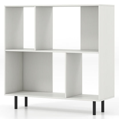 Mid Century Modern Minimalist Cube Bookshelf with 4 Compartments-White