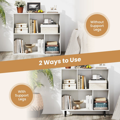 Mid Century Modern Minimalist Cube Bookshelf with 4 Compartments-White