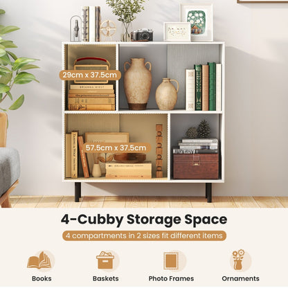 Mid Century Modern Minimalist Cube Bookshelf with 4 Compartments-White