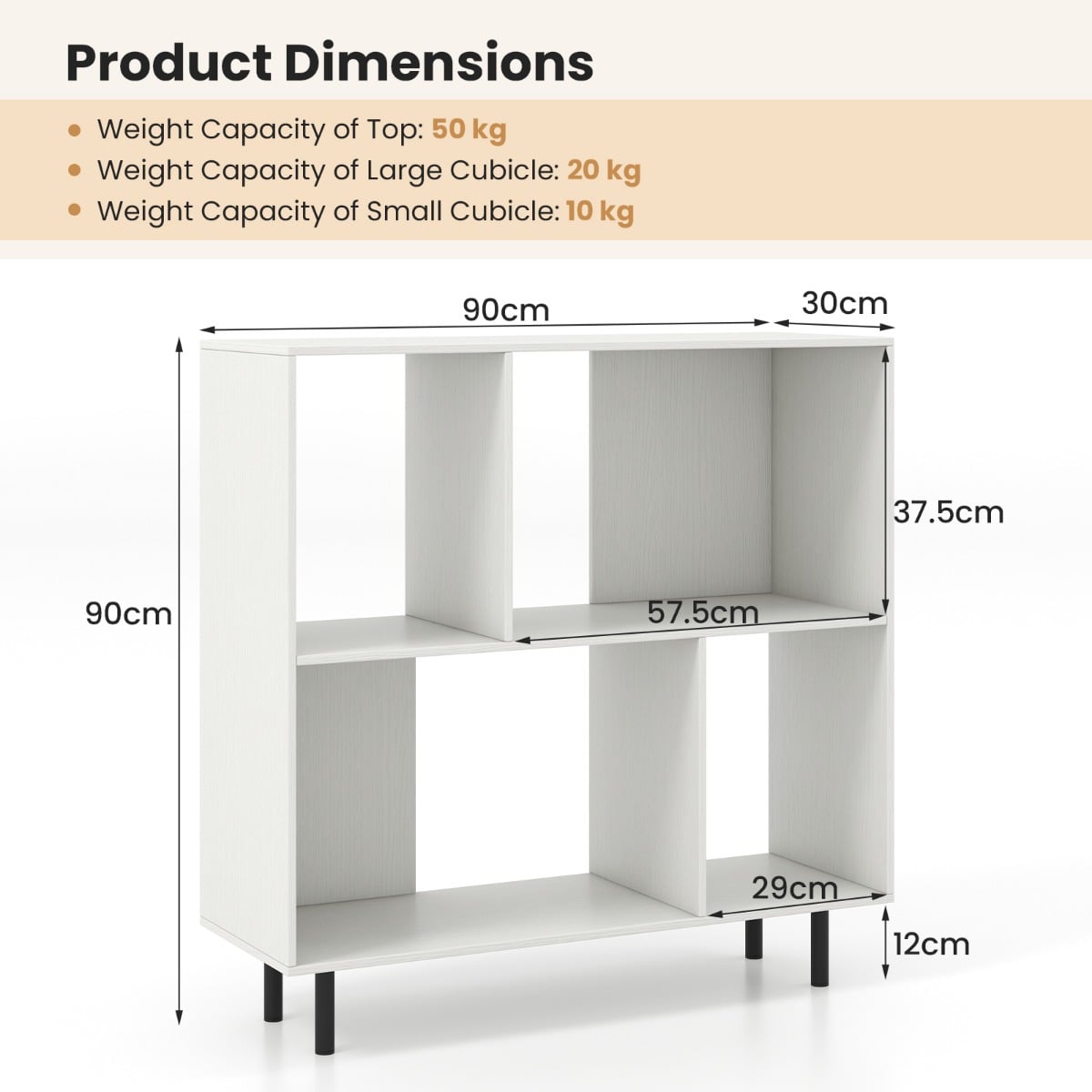 Mid Century Modern Minimalist Cube Bookshelf with 4 Compartments-White