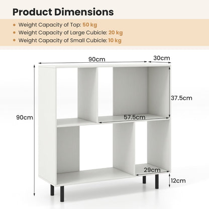 Mid Century Modern Minimalist Cube Bookshelf with 4 Compartments-White