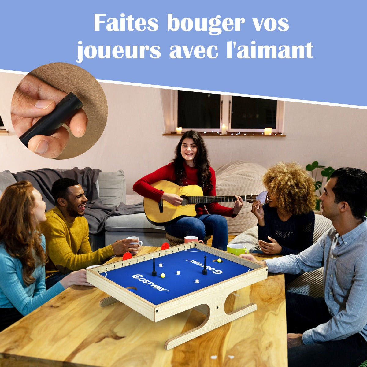 Table Game Magnetic Board Game for 2 Players Mini Table Football with 2 Balls and 2 Handles 45 x 33.5 x 14 CM