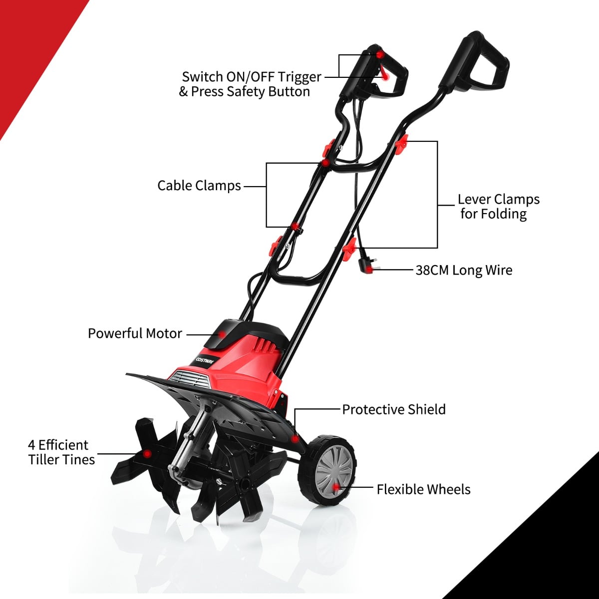 1200W Electric Garden Tiller/Cultivator with 4 Blade Till