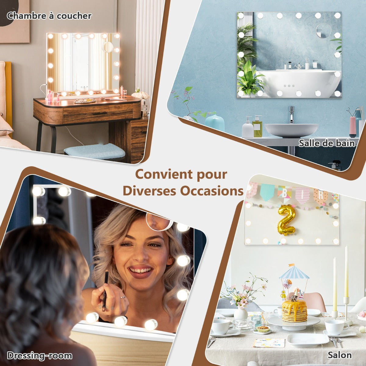 Hollywood Makeup Mirror-18 LED Bulbs Touch Control 3x Magnification Cool/Warm/Neutral White Lighting
