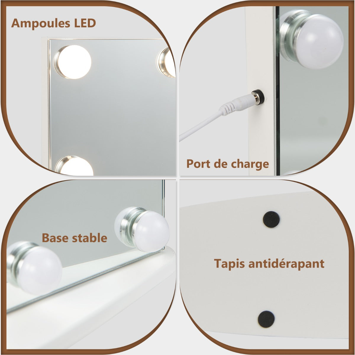 Hollywood Makeup Mirror-18 LED Bulbs Touch Control 3x Magnification Cool/Warm/Neutral White Lighting