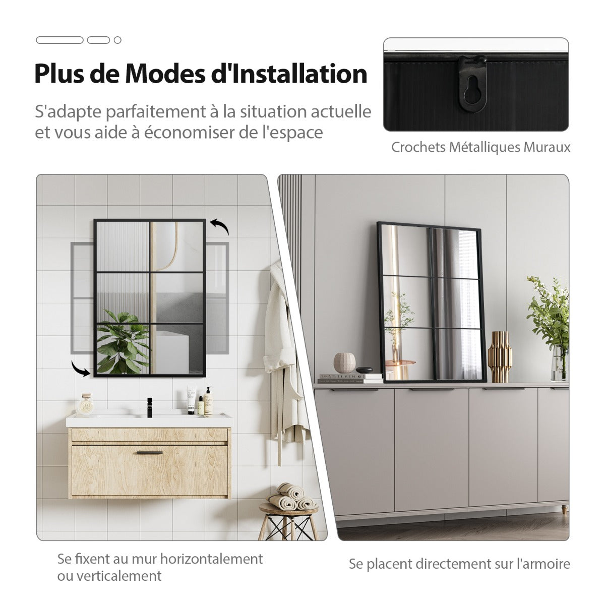 70 x 100 CM Wall Mirror 3 Layers Vanity Makeup Mirror with Metal Frame Black Decorative Mirror