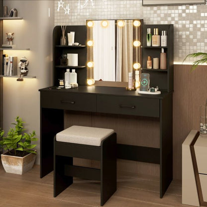 Vanity Set with 3-Color Lighting and Adjustable Brightness-Black