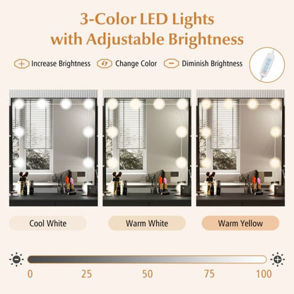 Vanity Set with 3-Color Lighting and Adjustable Brightness-Black