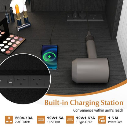 Vanity Set with 3-Color Lighting and Adjustable Brightness-Black