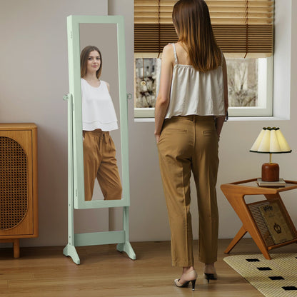 Mirrored Jewelry Armoire with Full-Length Mirror and 3 Tilting Angles-Green