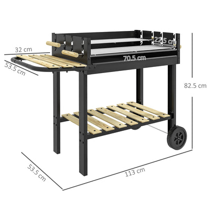 Outsunny CharcoalÂ BBQÂ Grill, BarbecueÂ Trolley with Double Adjustable Grill, Side Table, Storage Shelf and Wheels for Outdoor Garden Party Cooking, Black