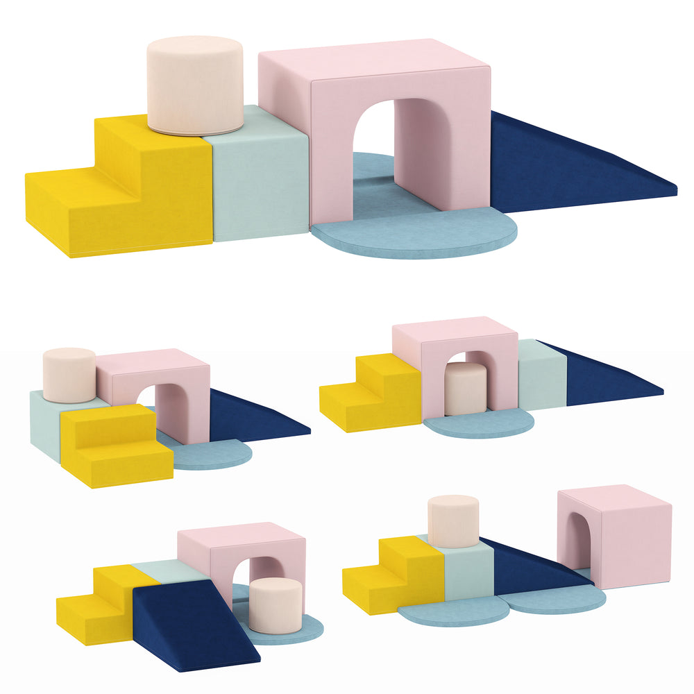 AIYAPLAY 8-Piece Foam Play Blocks for Kids, Soft Motor Skill Blocks with Washable Velvet Covers, Indoor Climbing Set, Multicolor