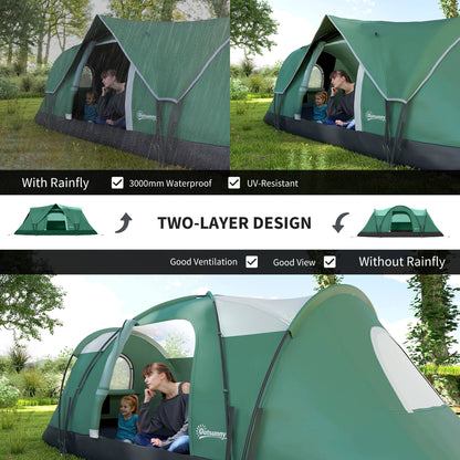 Outsunny 5-6 Man Dome Camping Tent - Dark Green