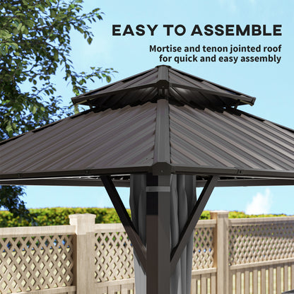 Outsunny 3 x 3(m) Hardtop Gazebo Canopy with Metal Roof, Waterproof Permanent Pavilion Garden Gazebo with Netting, Curtains, Grey