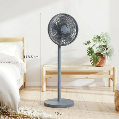 HOMCOM 40 cm Standing Fan, Cooling Floor Fan with 80° Oscillating, Adjustable Tilt and Height, 4 Speed, Remote Control, Grey