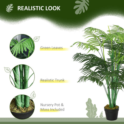 Outsunny 125cm/4FT Artificial Palm Plant Decorative Tree with Nursery Pot, Fake Plastic Indoor Home Office D√É¬©cor, Green