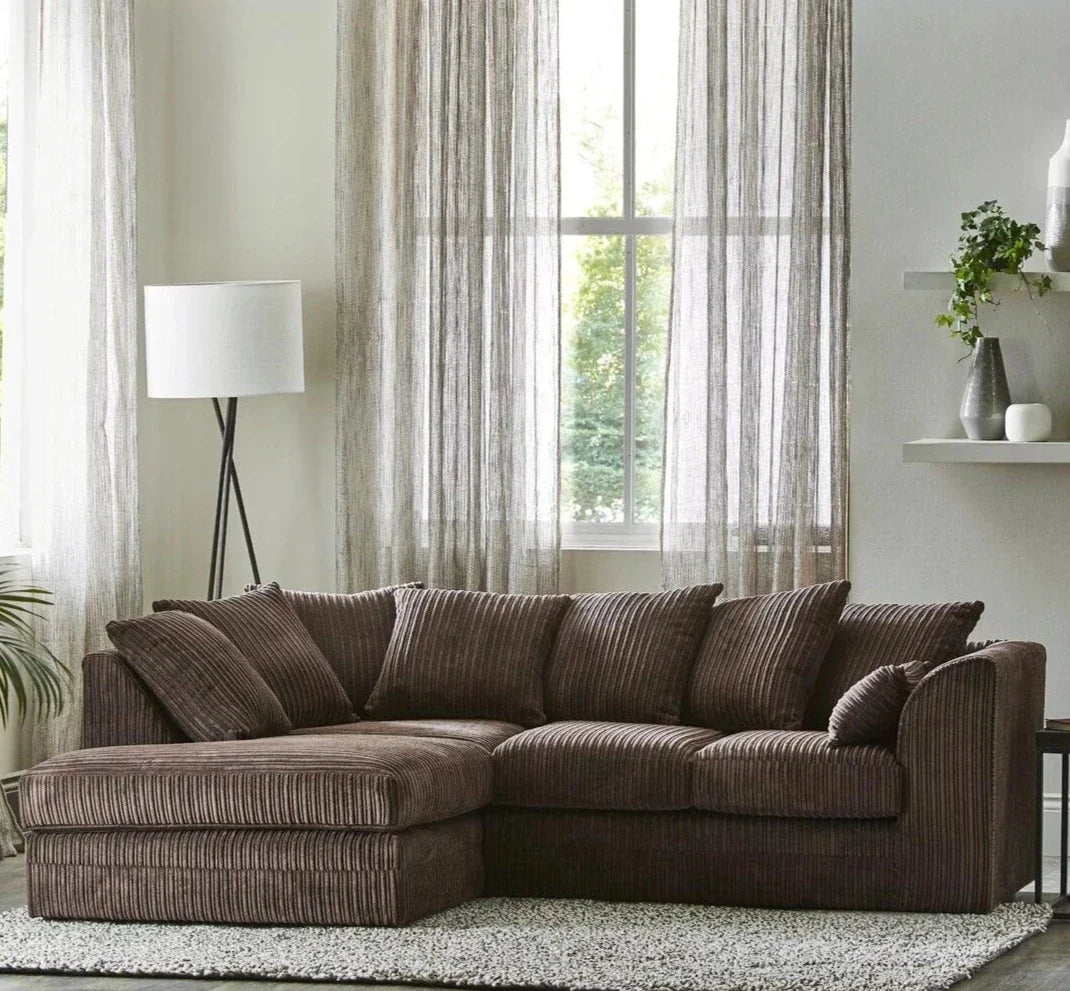 Mona Jumbo Cord Brown Corner Sofa