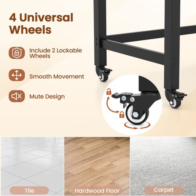 120cm Mobile Computer Desk with Storage Bag and 2 Headphone Hooks-Teak