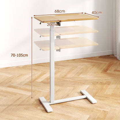 Mobile Over Bed Desk Height Adjustable Standing Laptop Cart with Tilting Tabletop-Natural & White