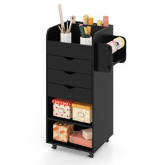 Mobile Rolling Storage Cart with 3 Drawers 2 Shelves and 2 Dowel Rods-Black