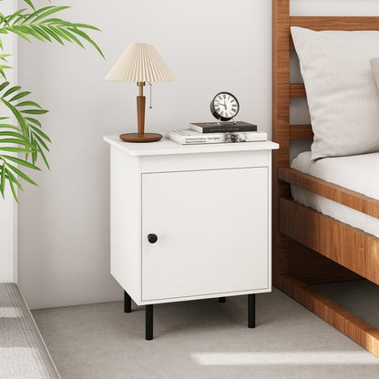 2-Tier Nightstand with Single Door Cabinet for Bedroom-White