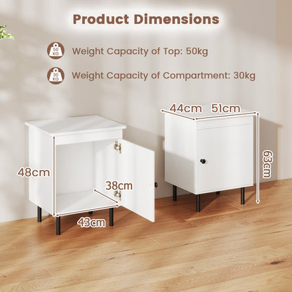 2-Tier Nightstand with Single Door Cabinet for Bedroom-White