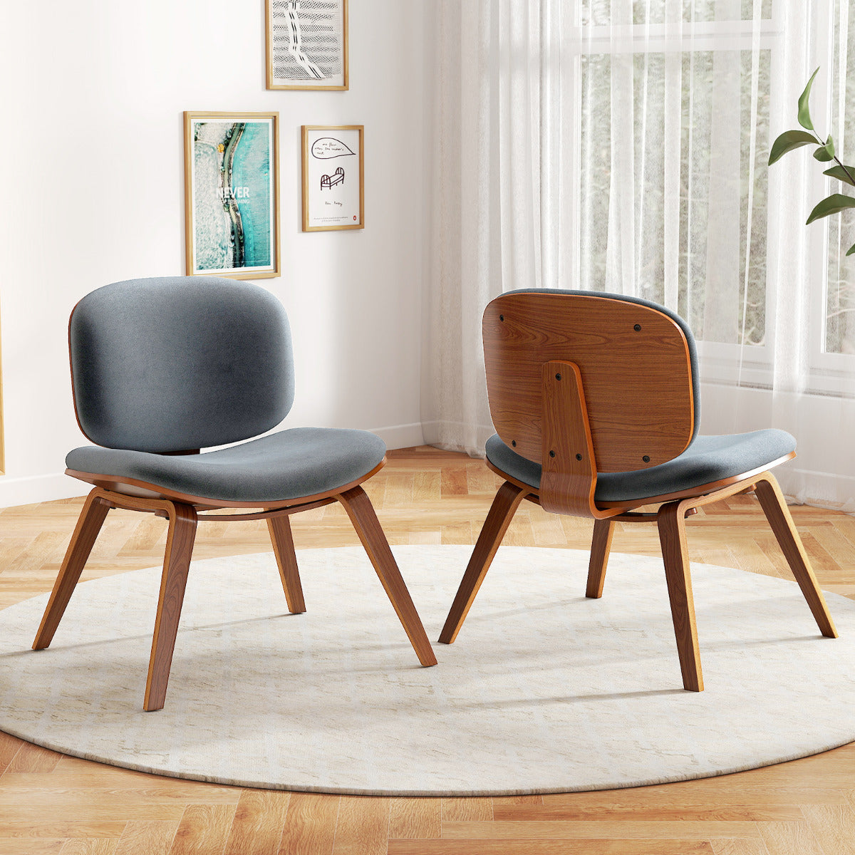 Modern Accent Chair with Curved Backrest and Padded Seat-Walnut