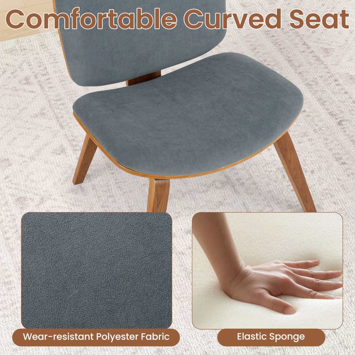Modern Accent Chair with Curved Backrest and Padded Seat-Walnut