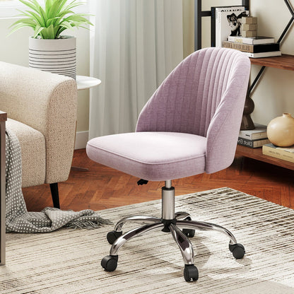 Modern Armless Office Chair with Curved Backrest and Upholstered Seat-Pink