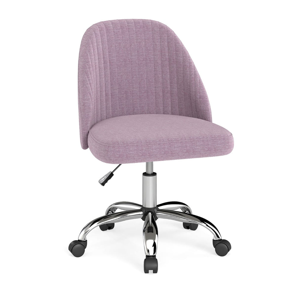 Modern Armless Office Chair with Curved Backrest and Upholstered Seat-Pink