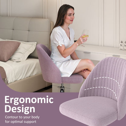 Modern Armless Office Chair with Curved Backrest and Upholstered Seat-Pink