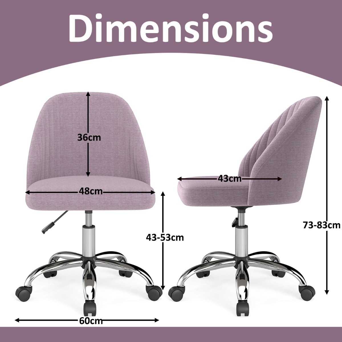 Modern Armless Office Chair with Curved Backrest and Upholstered Seat-Pink