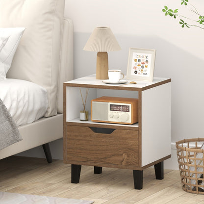 Mid Century Modern Bedside Table Nightstand with Drawer-White
