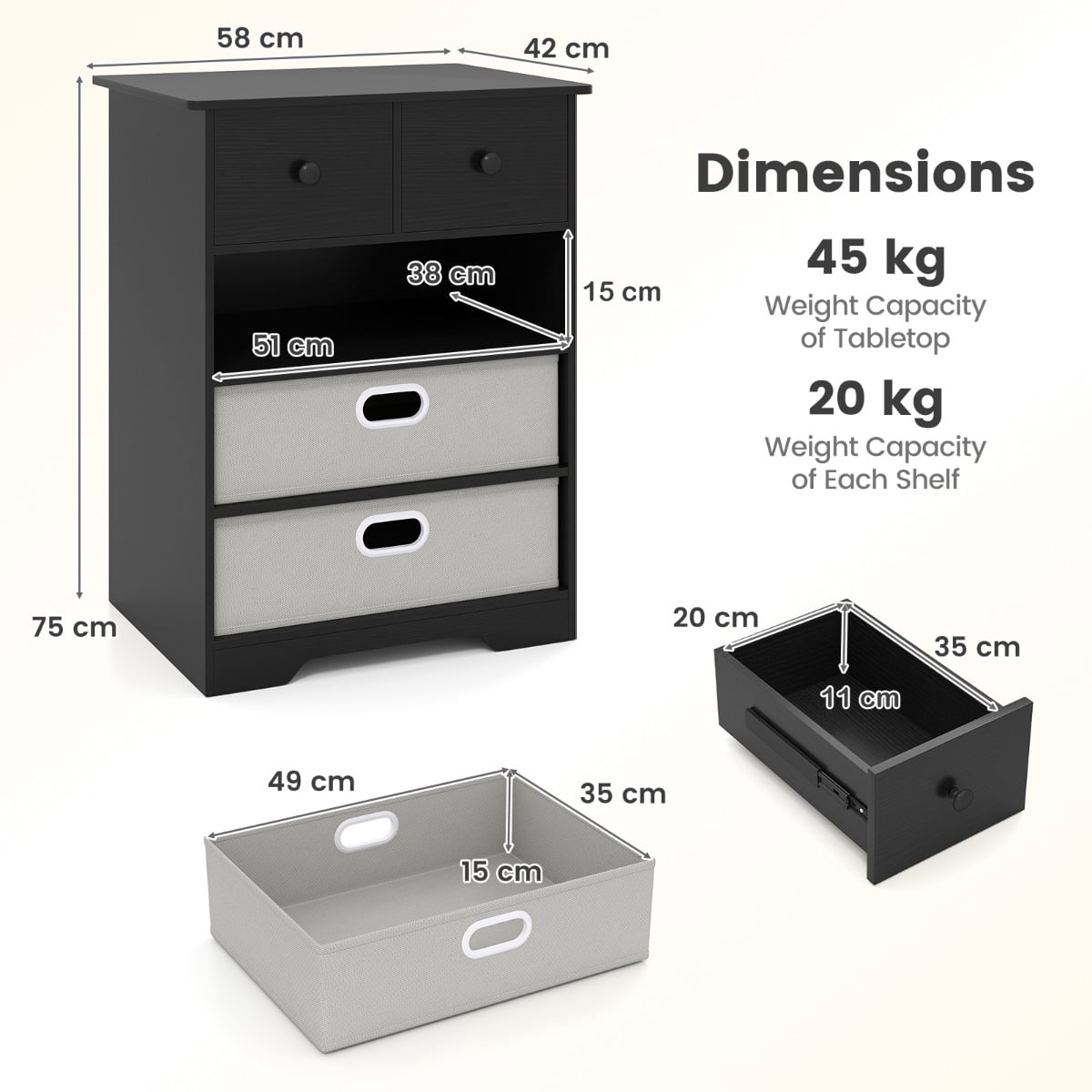 Modern Chest Storage Organizer with Open Shelves-Black