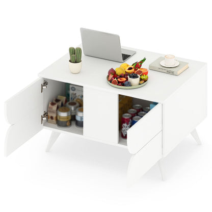 Modern Coffee Table with Storage Farmhouse Accent Table with Open Compartments and 3 Drawers-White