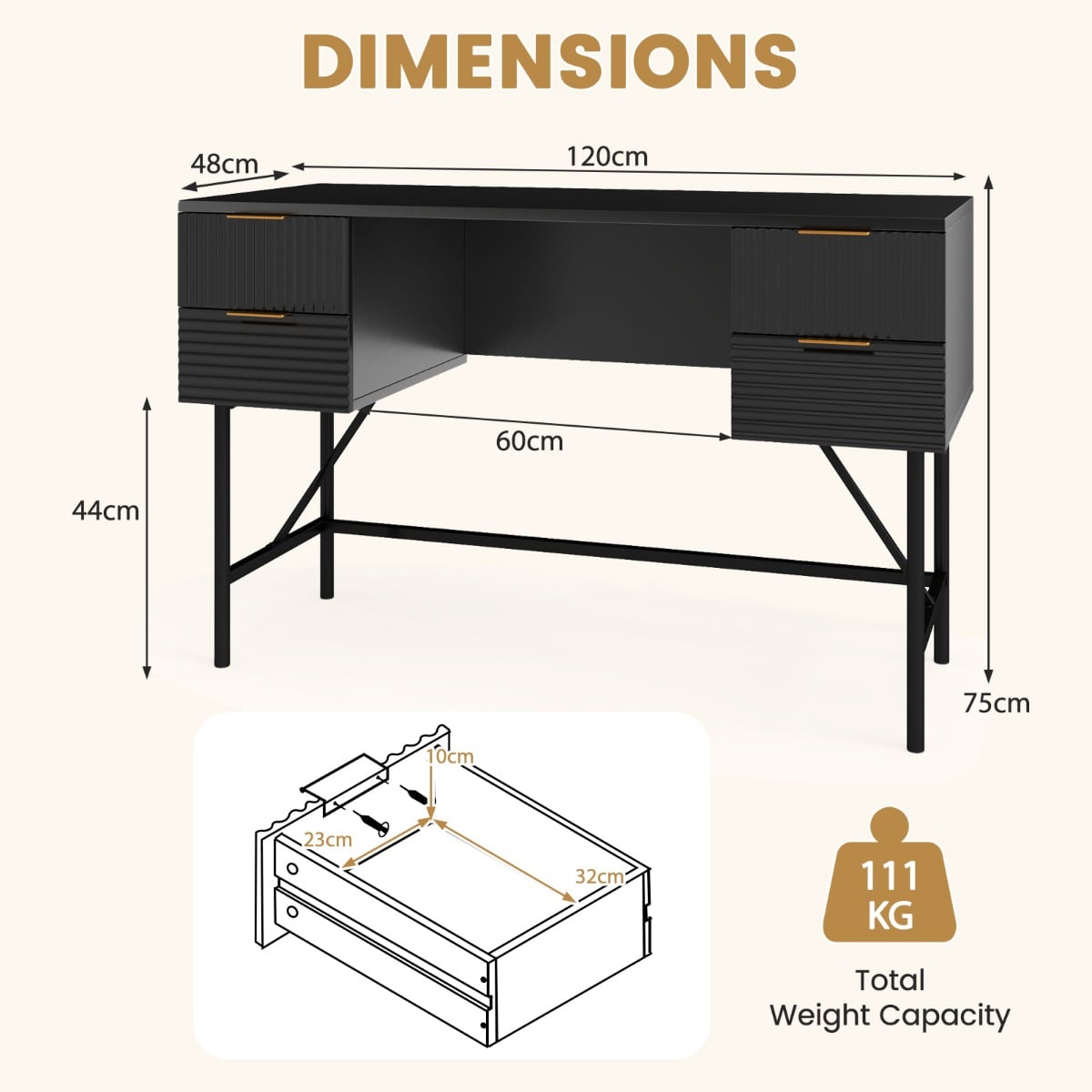 Modern Computer Desk with 4 Drawers and Storage-Black