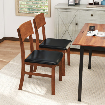 Modern Dining Chair Set of 2 with Rubber Wood Legs and Artificial Leather-Black