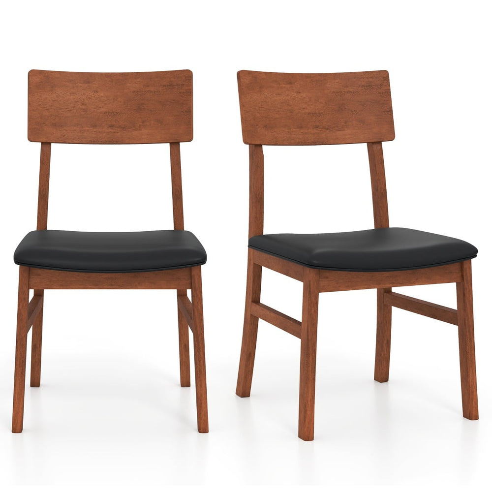 Modern Dining Chair Set of 2 with Rubber Wood Legs and Artificial Leather-Black