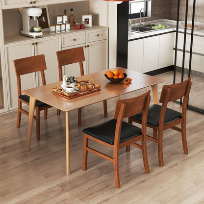 Modern Dining Chair Set of 2 with Rubber Wood Legs and Artificial Leather-Black