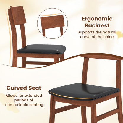 Modern Dining Chair Set of 2 with Rubber Wood Legs and Artificial Leather-Black