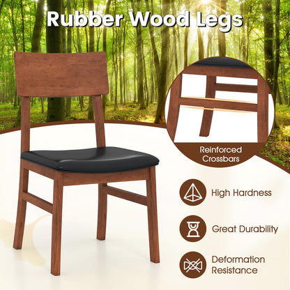 Modern Dining Chair Set of 2 with Rubber Wood Legs and Artificial Leather-Black