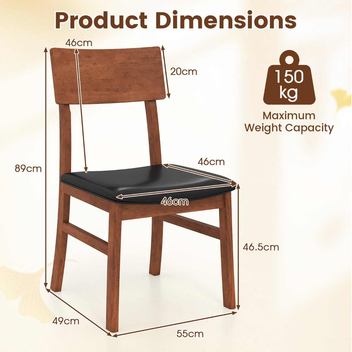 Modern Dining Chair Set of 2 with Rubber Wood Legs and Artificial Leather-Black