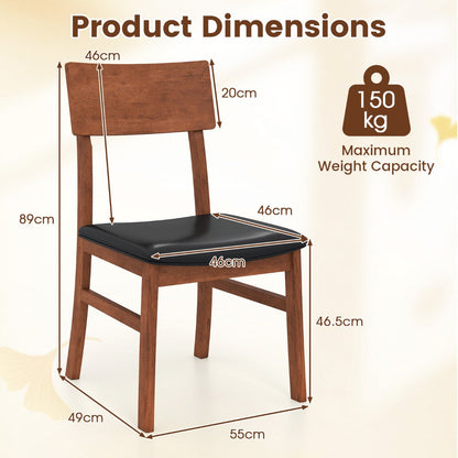 Modern Dining Chair Set of 2 with Rubber Wood Legs and Artificial Leather-Black