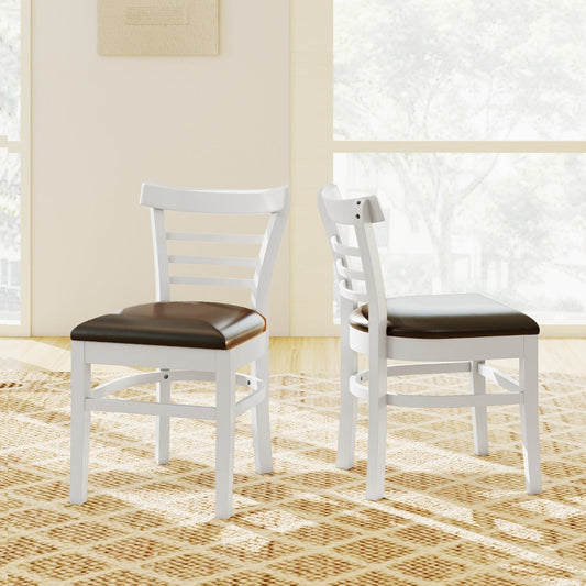 Modern Dining Chair Set of 2 with Rubber Wood Legs and Padded Seat-Black & White