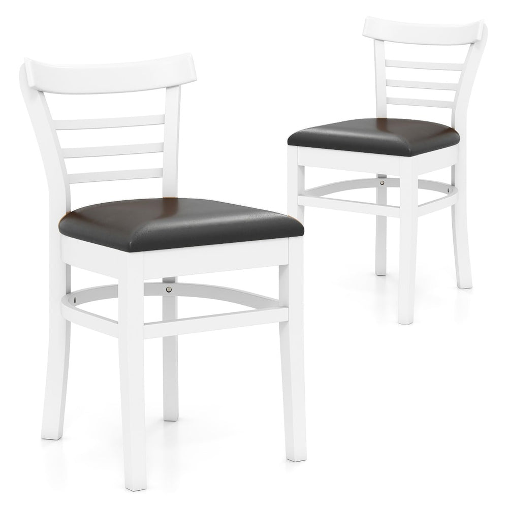 Modern Dining Chair Set of 2 with Rubber Wood Legs and Padded Seat-Black & White